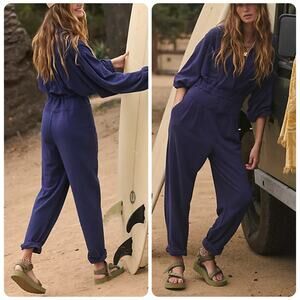 Free People Beach Faye One Piece Blue Jumpsuit Women's Size XL